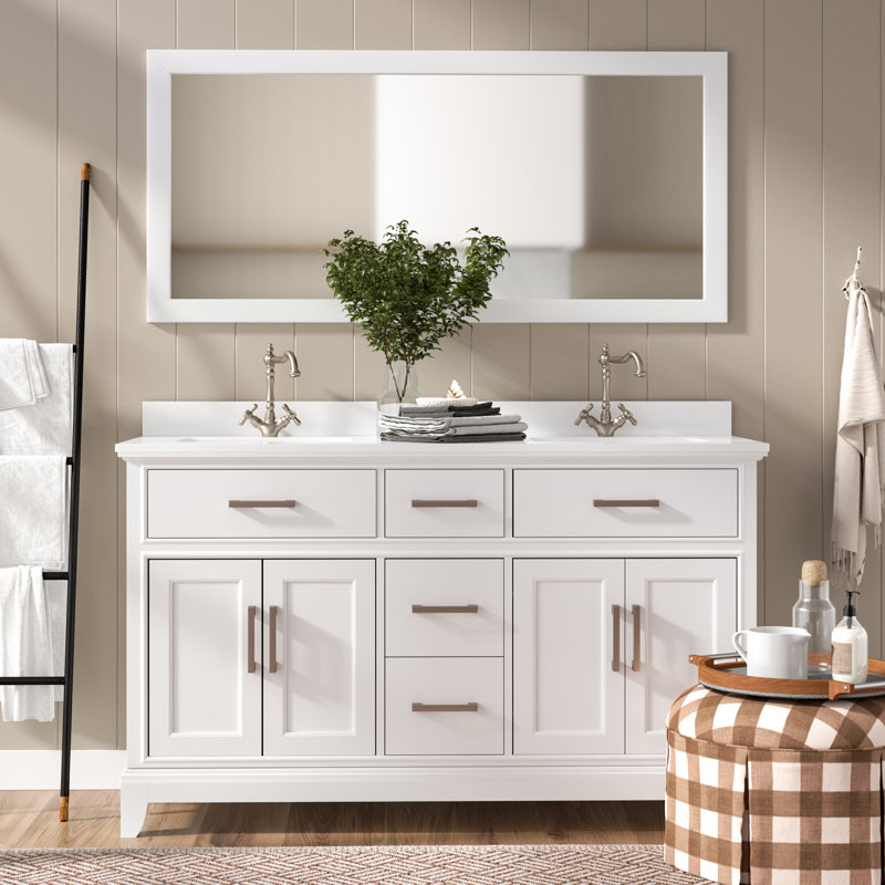 Gracie Oaks Blevens 60" Double Bathroom Vanity Set with Mirror